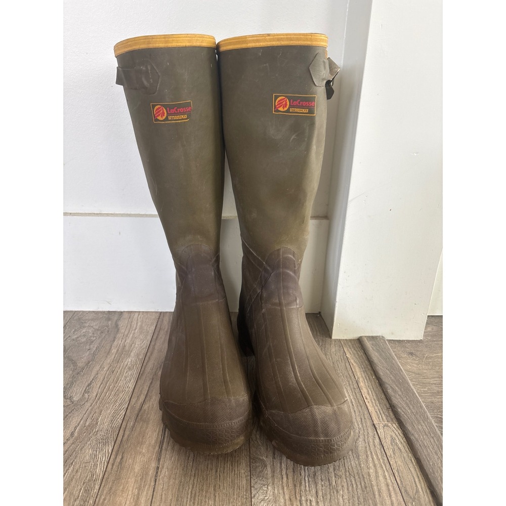 LaCrosse Outdoorsman Rubber Boots Mens 9 Green Waterproof Steel Shank USA Made